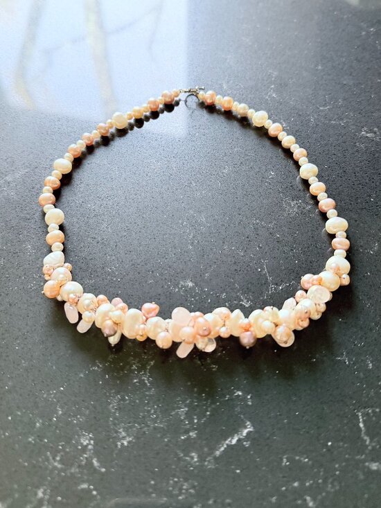 Jewelry - Freshwater Pearl & Rose Quartz Necklace with Sterling Silver Toggle Clasp